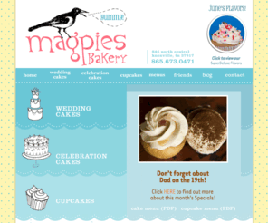 magpiescakes.com: Magpies Cakes ~ Wedding Cakes ~ Cupcakes ~ Celebration Cakes ~ Birthday Cakes
Magpies is a full-time Cake Bakery, with a focus on creating Celebration Cakes for all occasions, Wedding & Groom's Cakes and Yummy Cupcakes.