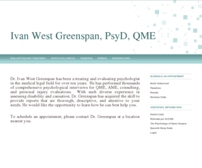 drgreenspan.info: Evaluations and Treatment - Workers Compensation and Personal Injury
Psychological Evaluations Personal Injury and Workers Compensation