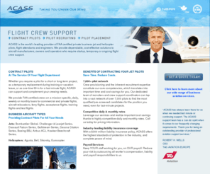 jetcontractpilot.com: ACASS Contract Pilots, Flight Crew Support, Private Jet Pilots and Helicopter Pilots
ACASS is the world’s leading provider of FAA certified private business jet and helicopter pilots, flight attendants and engineers, with a cost-effective solu­tions.