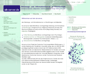 ab-server.de: ab-server.de - Beratungs- und Informationsserver zu Essstörungen - Essstörungen Magersucht Bulimie Adipositas Binge Eating Beratung
ab-server.de - Beratung Information Forum - Essstörungen Magersucht Bulimie Binge-Eating Adipositas