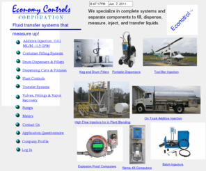 econotrol.com: Economy Controls Additive Injection and Fluid Control Systems
Controls for air, gas, weight and fluid.  Pumps, meters, gauges, dispencers, level, automated drum and keg fillers, automated industrial controls, active ratio injection equiptment, custom package developement and more......  