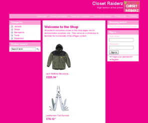 closetraiderz.com: Closet Raiderz - High fashion at low prices
Welcome to the Shop
 All products and prices shown in this shop pages are for demonstration purposes only. They serve as a showcase to illustrate the functionality of the ePages system.