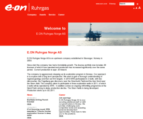 eon-ruhrgas-norge.com: E.ON Ruhrgas AG: Homepage
Herzlich willkommen auf der Startseite von E.ON Ruhrgas. Sie haben die Wahl zwischen den Rubriken Unternehmen, Kunden, Presse, Engagement, Services, Produkt und Karriere. Oder abonnieren Sie das E.ON Ruhrgas i-journal – den News-Service rund ums Erdgas.