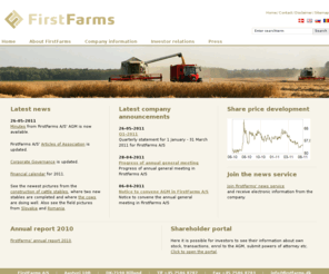 firstfarms.com: Home - FirstFarms A/S
FirstFarms is a listed public limited company, which by its business concept and investment strategy utilise favourable opportunities to invest and run agricultural farming i Eastern Europe. The agricultural establishments are optimised, to enable production of agricultural produce that is competitive in price and quality. 