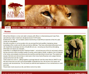 africanbushbreaks.com: African Bush Breaks
EXAMPLE: Imaginet Internet Services is a national ISP, serving South Africa since 1997. Imaginet provides a comprehensive range of world-class ISP services including internet access, web & email hosting, domain name registration, and advanced website design.