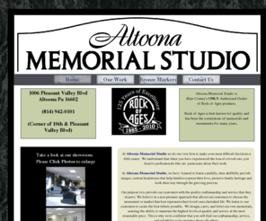 altoonamemorialstudio.com: Altoona Memorial Studio, Headstones, Gravestones, Monuments
Blair County supplier of gravestones, headstones and memorials.  Located in Altoona Pa, Rock of Ages Certified Dealer