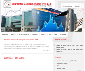 saurashtracapital.in: Saurashtra Capital Services Pvt. Ltd., NSE Updates, BSE Updates, Equities & Derivatives - (BSE, NSE), Depository - CDSIL, IPO, Mutual Funds
Saurashtra Capital Services Pvt. Ltd., Equities & Derivatives - (BSE, NSE), Depository - CDSIL, IPO, Mutual Funds