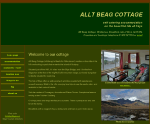 holidayskye.co.uk: Allt Beag Self Catering Holiday Cottage, Isle of Skye
Allt Beag self catering holiday cottage with lovely sea views on the beautiful Isle of Skye</meta> 
<meta name=