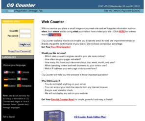 baeyens.es: Free web counter, hit counter, free counter, web site tracker - CQ Counter
Free web counter and site access tracker that offers many detailed statistics and reports.