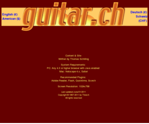 guitar.ch: Guitar Lovers - Welcome! / Einfach alles übers Gitarre spielen / Zürich, Schweiz
The only place in space serving all the necessary information you will ever need on guitar playing / Für Liebhaber der Gitarre: Alles was das Herz eines Gitarristen und einer Gitarristin zum Klingen bringt