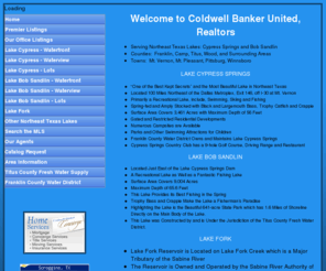 cblakehaven.com: Lake Cypress Springs Waterfront Properties Homes Real estate on LAKE CYPRESS SPRINGS BOB and  SANDLIN
Lake Cypress Springs Texas Real Estate Coldwell Banker Lakehaven. waterfront homes and lots on lake cypress springs and Lake Bob Sandlin and Lake Fork. lake cypress springds or Lake Bob Sandlin information.