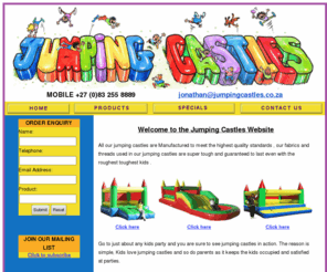 jumpingcastles.co.za: Jumping Castle for sale Kids love jumping castles in South Africa
Jumping castles are Manufactured to meet the highest quality standards are super tough and guaranteed to last even with the roughest toughest kids