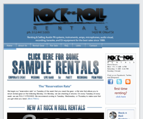 rocknrollrentals.net: Rock N Roll Rentals - Home
Renting & Selling Austin PA systems, instruments, amps, microphones, audio visual,recording, karaoke, and DJ equipment for the best rates since 1989.