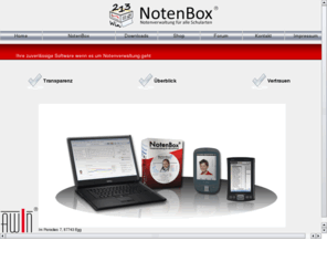 awin-software.com: AWIN-Software - NotenBox - Notenverwaltung für alle Schularten
Die NotenBox für Windows ist ein übersichtliches Notenverwaltungsprogramm, das sich auf die wesentlichen Aspekte der Arbeit mit Noten konzentriert.