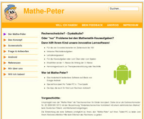 mathepeter.com: Mathe-Peter - .-== die App gegen Rechenschwäche ==-.
Mathe-Peter, die Android App die gegen Rechenschwäche hilft.