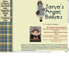 janiesangelbabies.com: Primitive, Raggedy Cloth Doll Patterns - Janie's Angel Babies
Janie's Angel Babies, FREE Doll pattern. Primitive country Raggedy Anne and Andy Doll patterns for the cloth doll crafter. Raggedies and Storybook cloth doll patterns. Easy Crafting Projects. Holiday crafts and project, patterns.