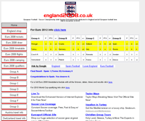 england2008.co.uk: Euro 2008 draw, qualifiers, timetable, qualifying fixtures and latest 
news
Provides Euro 2008 Austria Switzerland draw, competition information, qualifiers, timetable, fixtures, qualifying schedule as well as host city travel and tourist info and all the latest Euro 2008 European football / soccer Championship news. Keep up to date with all the Euro 2008 games, fixtures, dates and results