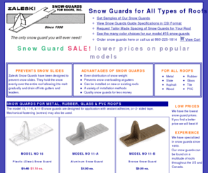 snowguards.com: Zaleski Snow Guards for Roofs - Snow Guards for All Types of Roofs
Zaleski has specialized in snow guards since 1950. We offer a complete line of snow guard models for all types of roofs. Buy snow guards now online or call us at 860-225-1614.