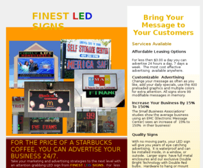 finest.com: Digital LED sign electronic display indoor outdoor led scrolling message center signs
Finest is a leading full service distributor of indoor & outdoor LED signs, displays, and digital signage, electronic messaging centers, LED scrolling message signs.