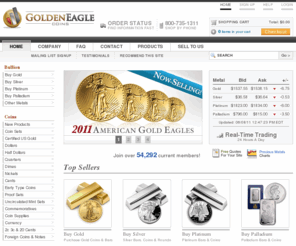 usmilliondollarwebpage.com: Buy Gold Online, Coins, US Mint Sets, Morgan Silver Dollars, Silver Proof Sets
Golden Eagle Coins offers a wide variety of Silver and Gold Bullion products.  Specializing in US Mint Sets, Coin Sets, Morgan Silver Dollars, Foreign Gold Coins,  Silver Proof Sets & Coin Values.