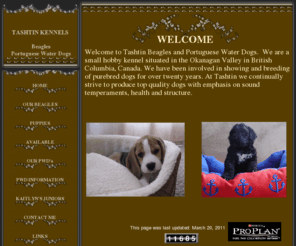 tashtinkennel.com: Welcome
Beagle and Portuguese Water Dog breeder in British Columbia, Canada. .