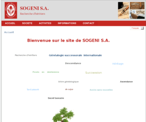 rechercheheritiers.com: SOGENI SA - ACCUEIL
SOGENI SA, Société de Généalogie Internationale, basée en Suisse, spécialisée dans la recherche d'héritiers dans le monde entier.