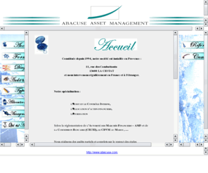 abacuse.com: Abacuse Asset  Management : Conseil en stratégie financière
Conseil en stratégie financière : Analyse de marché, Conseil en allocation d'actifs. Audit. Typologie d'agences. Construction de tableaux de bord. Etudes économiques, financières et statistiques.