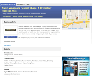 aldenwaggonerfuneralchapel.com: Alden-Waggoner Funeral Chapel & Crematory | Boise, ID 83706 | DexKnows.com™
Alden-Waggoner Funeral Chapel & Crematory in Boise, ID 83706. Find business information, reviews, maps, coupons, driving directions and more.