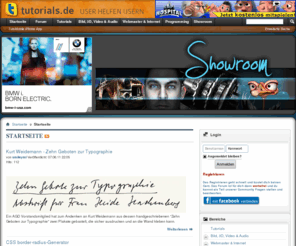 tutorials.de: Startseite @ tutorials.de: Tutorials, Forum & Hilfe
Die Online-Community tutorials.de unter dem Motto User helfen Usern - Übersicht der neuesten Inhalte.