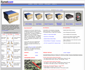 serialradio.com: SYNETCOM® Industrial Wireless
US manufacturer of industrial wireless 900 MHz and 2.4 GHz SCADA radios, wireless I/O, wireless serial, wireless Ethernet, telemetry RTU radios and industrial radios.