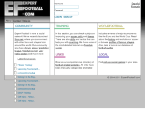 expertfootball.com: Soccer Community and Portal for aspiring players
Features soccer coaching articles, a training section, drills, freestyling videos and more.