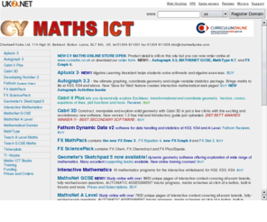 mathssoftware.co.uk: Mathematics Software from Chartwell-Yorke, UK
Mathematics Software and Books from Chartwell-Yorke, UK Autograph, Cabri Geometry II Plus, Cabri-Geometre II, Cabri 3D, Derive 6, Geometers Sketchpad, Fathom dynamic data, MathType, and books about using them in schools, colleges and universities