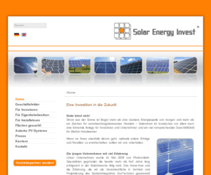 solar-energy-invest.com: Solar Energy Invest - Home - Photovoltaik-Anlagen für saubere Solar-Renditen
Solar Energy Invest - Investieren in Photovoltaik-Anlagen. Sichere Renditen mit sauberer Solarenergie - maximale Erträge mit zuverlässigen PV-Komponenten.