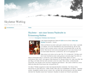 skyletter.de: Letzte Nachricht von oben | Skyletter
Bleiben Sie mit einer „letzten Nachricht von oben“ in Erinnerung! Last-Message-Club