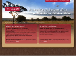 afrika-last-minute.com: Home: Africa Last Minute - Actual Specials for accommodations | Spezialangebote für Urlaub in Südafrika
Africa Last Minute offers you actual Specials for accommodations in all price categories in Southern Africa.