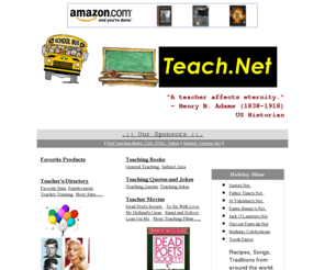 teach.net: Teach.Net: great index of Teaching rescources for Teachers.
Teach net is a is a great starting point for teachers books, Movies as well as quotes.