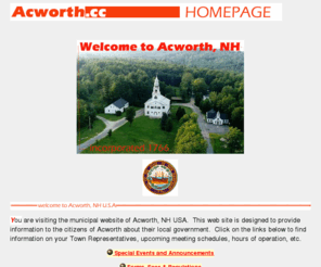 acworth.cc: Home Page of Acworth, NH USA
This is the home page of the town of Acworth, NH USA