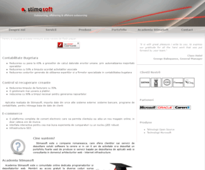 stimasoft.ro: Stimasoft - StimaSoft - Solutii software si consultanta in domeniul tehnologiei informatiei, webdesign, programe software, software la comanda
StimaSoft ofera solutii software la comanda si consultanta in domeniul tehnologiei informatiei : outsourcing, webdesign, webhosting, web design, site uri la cheie, magazine virtuale , domenii web , programe de gestiune , contabilitate bugetara, solutii hr, software pentru domeniul medical, design personalizat