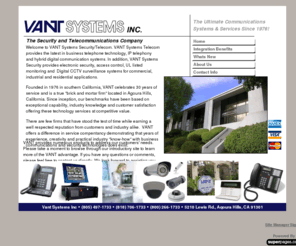 vantsys.com: Vant Systems Inc - Agoura Hills, CA- Welcome
Vant Systems Inc provides the ultimate in communication and security systems and consultation since 1976.