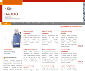 rajcoscientific.com: Material Testing Machine - Manufacturer and Exporter of Material Testing Machine
Material Testing Machine - Manufacturer and Exporter of material testing machine, equipment from india, material testing instrument, material testing, material testing equipment form Rajco Scientific And Engineering Products
