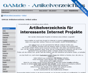 0am.de: ArtikelVerzeichnis 0AM.de
Artikelverzeichnis 0AM.de: Hier werden interessante Projekte im Rahmen eines Artikels vorgestellt. Gern stellen wir auch Dein Projekt im Internet im Rahmen eines Artikels vor, dabei ist es egal ber welches Thema es sich handelt.