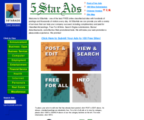 5starads.com: 5StarAds: Post Your Ads for FREE!
Free classified ads site. Post your ad free!