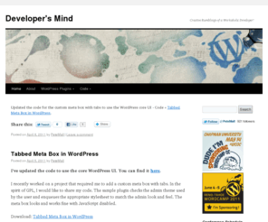 developersmind.com: WordPress Developer and Speaker Pete Mall's Personal Blog.
Developer's Mind - Personal blog of WordPress Developer Pete Mall focusing on WordPress development.