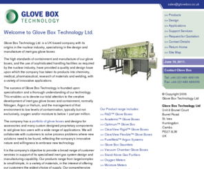 controlled-atmosphere.com: Glove Box Technology Limited UK - Inert Gas Glove Boxes
UK based designers and manufacturers of inert gas glove boxes. We also manufacture oxygen and moisture meters, freezers and gas purifiers to complement our glove box range.