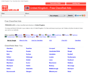 freeadsinuk.co.uk: United Kingdom Free Classified Ads United Kingdom
Free classified ads search engine. United Kingdom Free Classified Ads United Kingdom