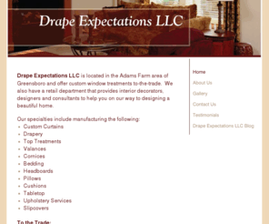 cmtucker.com: Drape Expectations - Home
Cynthia M. Tucker - Greensboro, NC. A Professional Workroom for Designers, Interior Decorators and the Homeowner. Providing expertly sewn window treatments, bedding, cushions and pillows.