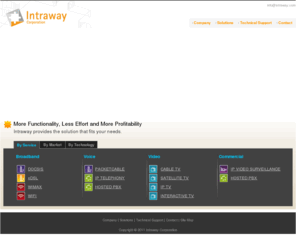 intraway.com: Intraway Corporation: DOCSIS Provisioning, PacketCable Provisioning and Set-Top Box Provisioning
Management, provisioning and supervision of network elements, including DOCSIS Cable Modems, PacketCable, SIP, various SoftSwitchs, WiFi Hotspot Networks and multi vendor Digital and Analog Set-Top-Box.