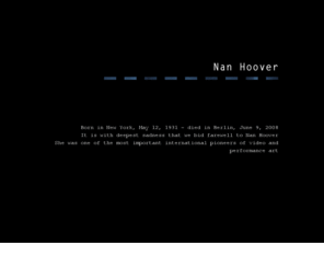 nan-hoover.com: Nan Hoover - her art and activities
Nan Hoover - her art, exhibitions, teachings, gallery contacts and vita