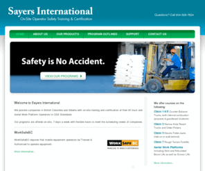 sayersintl.com: Sayers International
Home, On-site Forklift Operator Training & Certification on Narrow Aisle Lift Truck, Counter-balance,and Scissor Lift Work Platforms, Vancouver, Lower Mainland, British Columbia