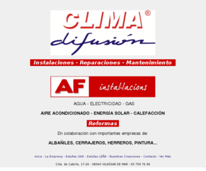 climadifusion.info: aire acondicionado,instalaciones electricas,energias alternativas,placas solares,mataro,maresme
aire acondicionado,instalaciones electricas,energias alternativas,placas solares,mataro,maresme